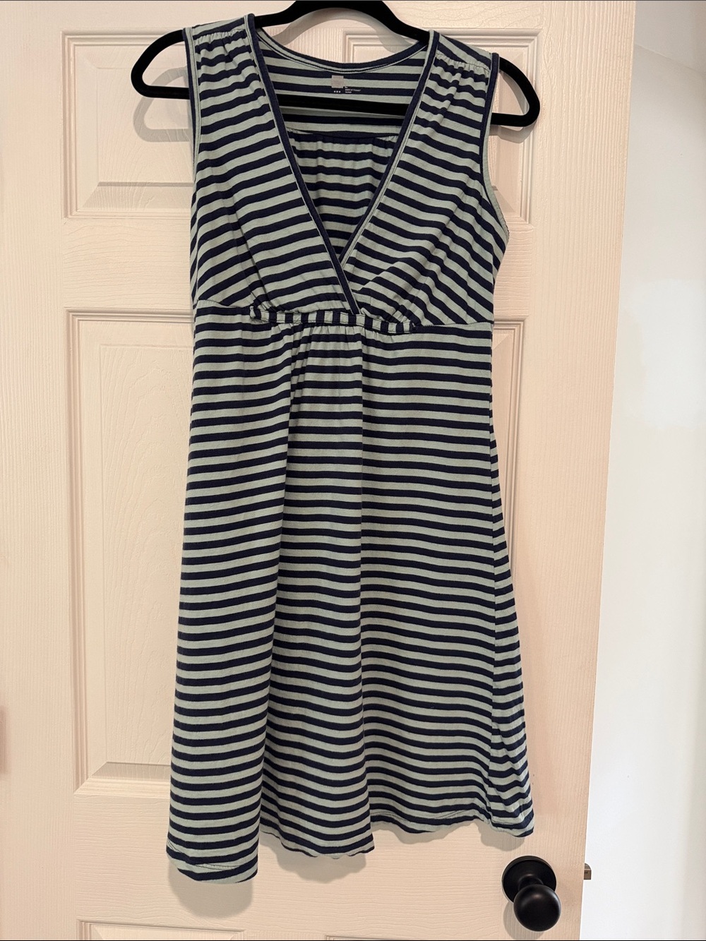 Striped Navy and Light Gray Sleeveless V-Neck Dress